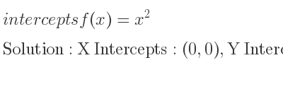 The intercepts of f(x)=x^2 is X Intercepts: (0,0),Y Intercepts: (0,0)